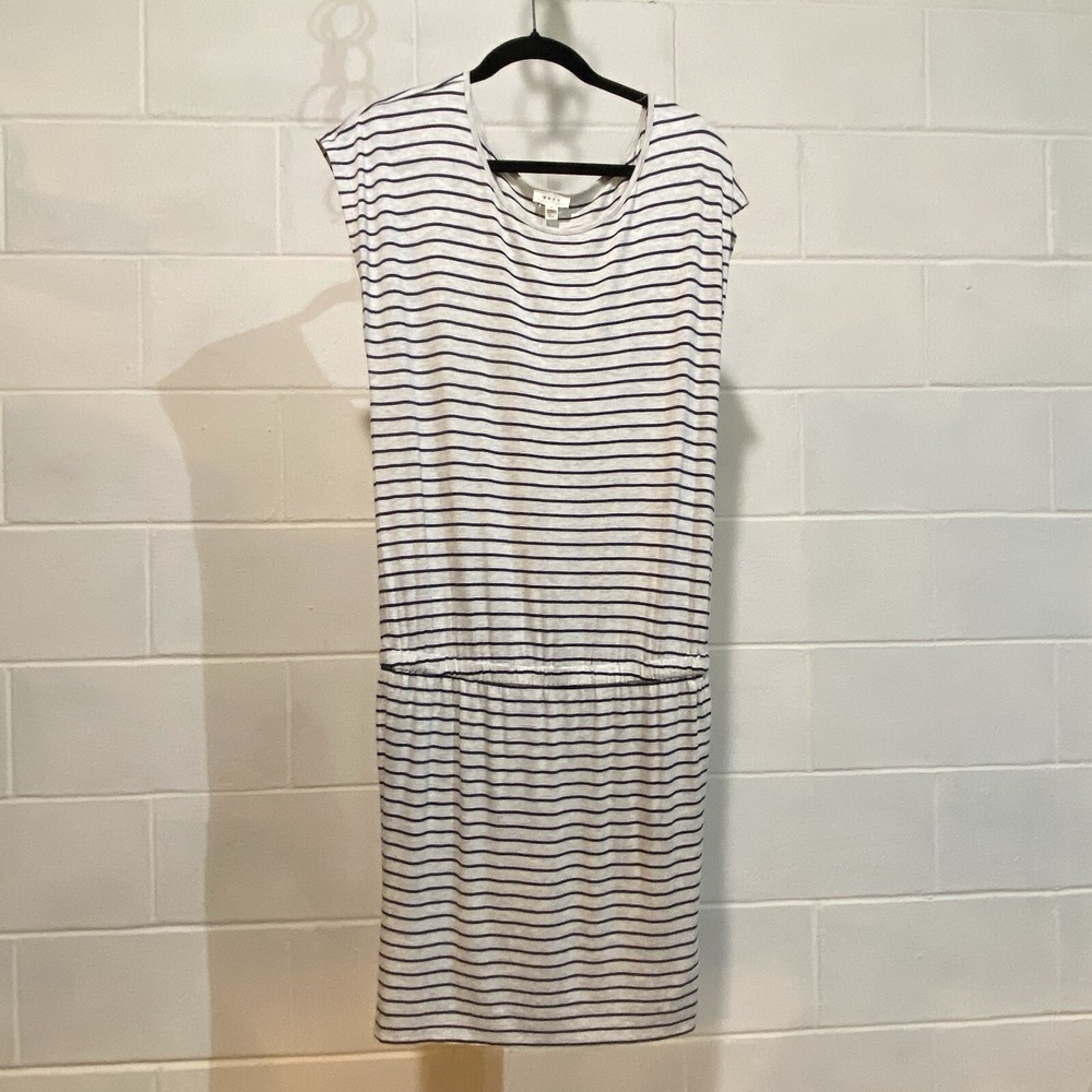 SOFT Joie Womens Mini Dress Medium Grey Stripe Elastic Waist Summer Beach Casual